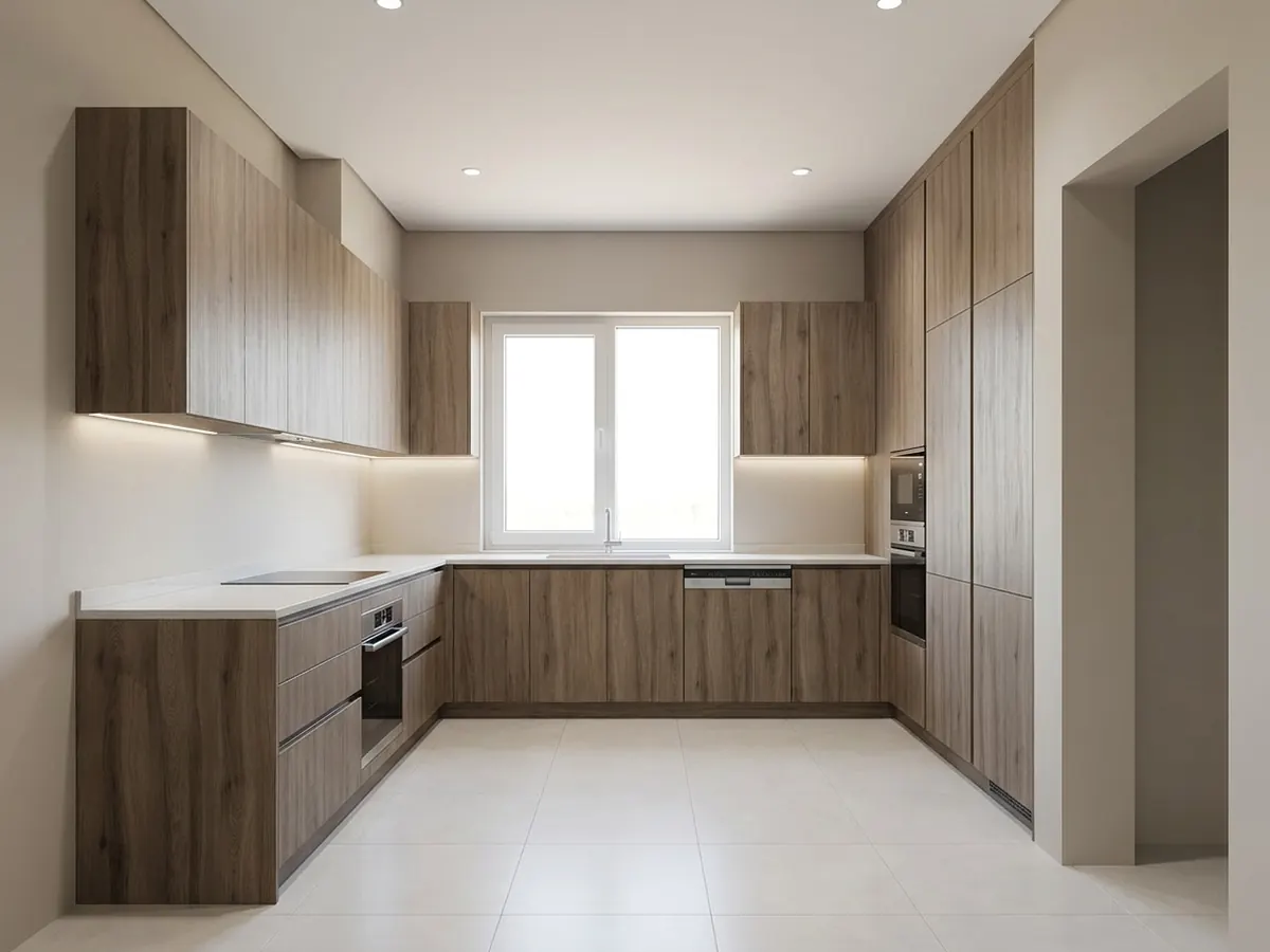La misma obra gris convertida en una cocina moderna